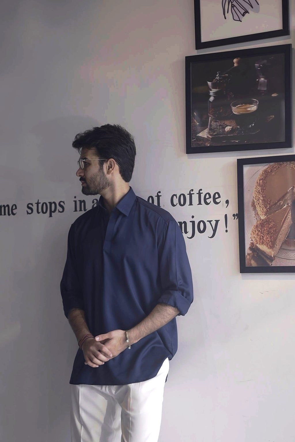 DOT's navy blue open collar men’s shirt