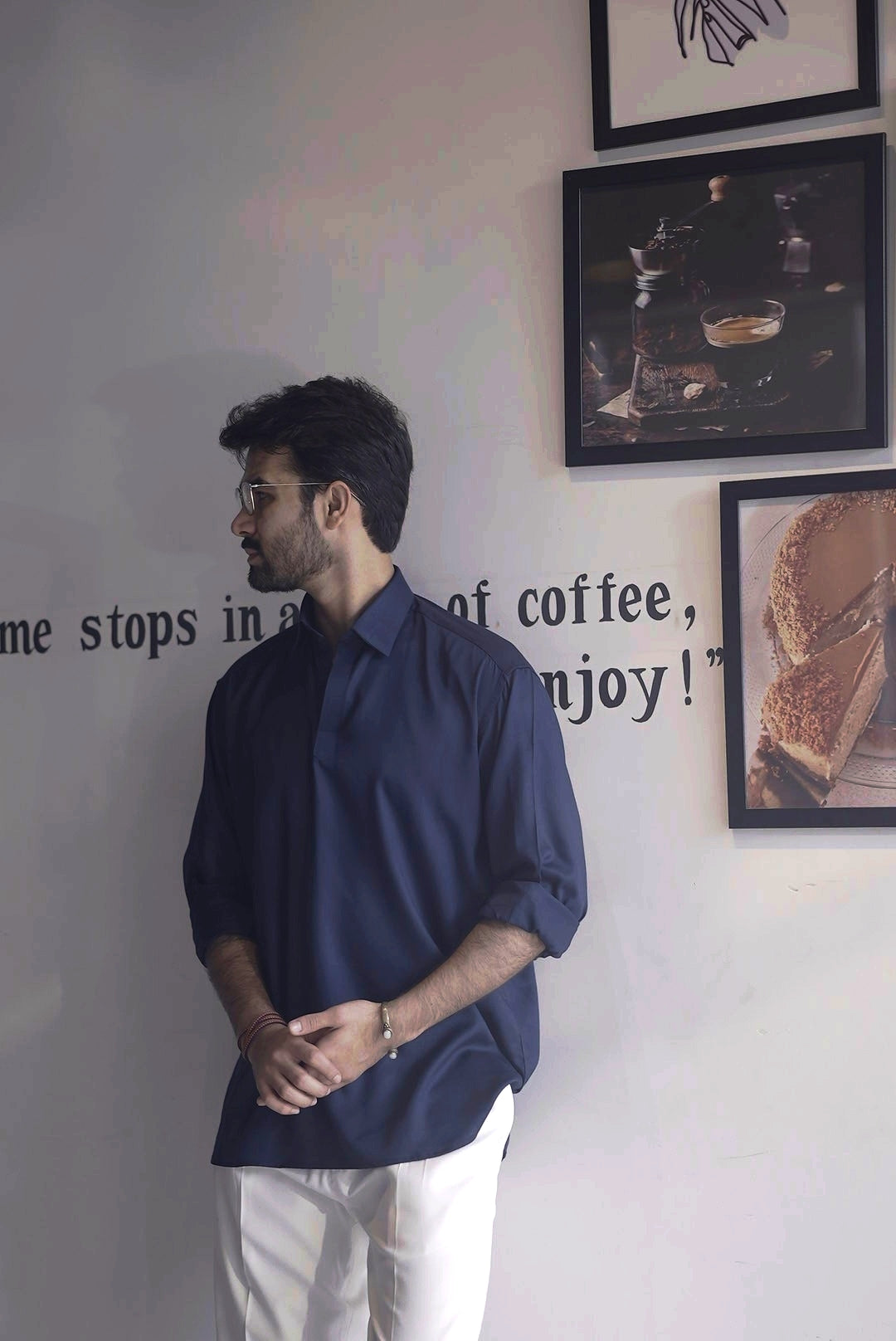 DOT's navy blue open collar men’s shirt